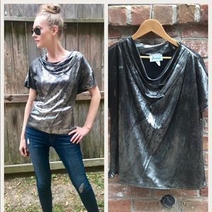 Vintage 80s Metallic Gray and Black Top
